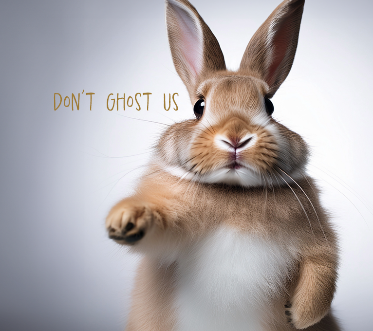a rabbit with a sign that says don't ghost us at The Ellwood at Lake Travis
